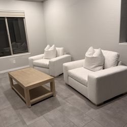 Shore 54" Natural Fabric Oversized Chairs By Nate Berkus + Jeremiah Brent with Coffee Table