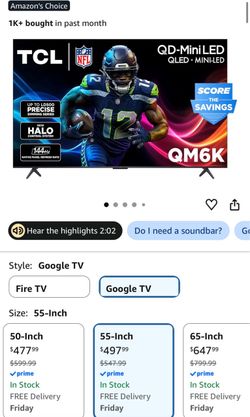 TCL QM6K 55-Inch QD-Mini LED Amazon  TV