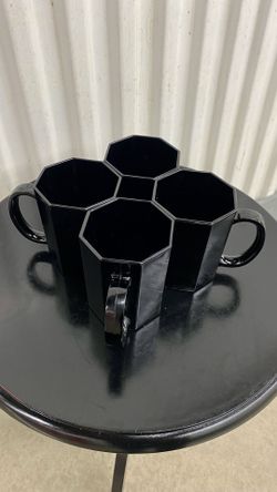 Post Modern 1980’s Arcoroc France Octime black glass octagon coffee mugs (4)