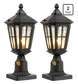 Dusk to Dawn Post Light Outdoor 2 Pack, 17''H Outdoor Lamp Post Light with Pier Mount Adapter,Waterproof IP65 Classic Die Cast Aluminum with Water Rip