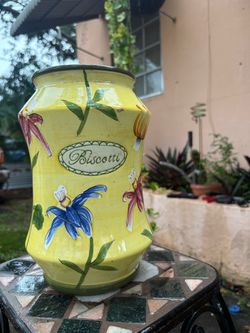 Italian Ceramic Biscotti Jar Yellow Floral