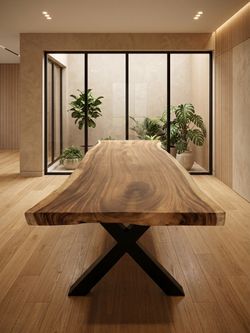 Live Edge Single-Slab Monkeypod Dining Table 8 ft - Solid Saman