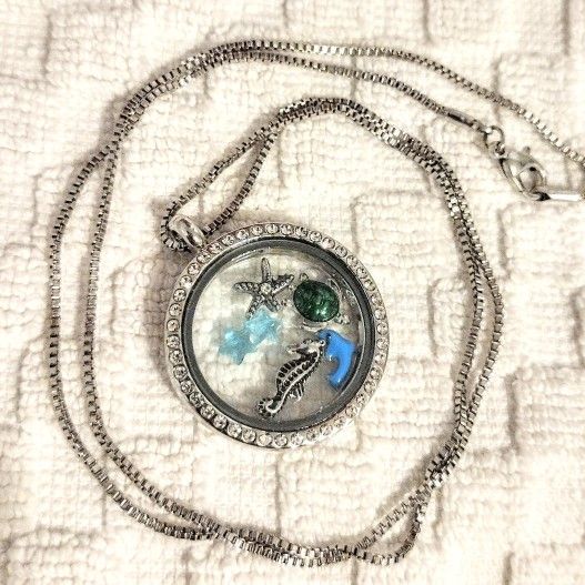 Ocean Themed Crystal Floating Charms Necklace