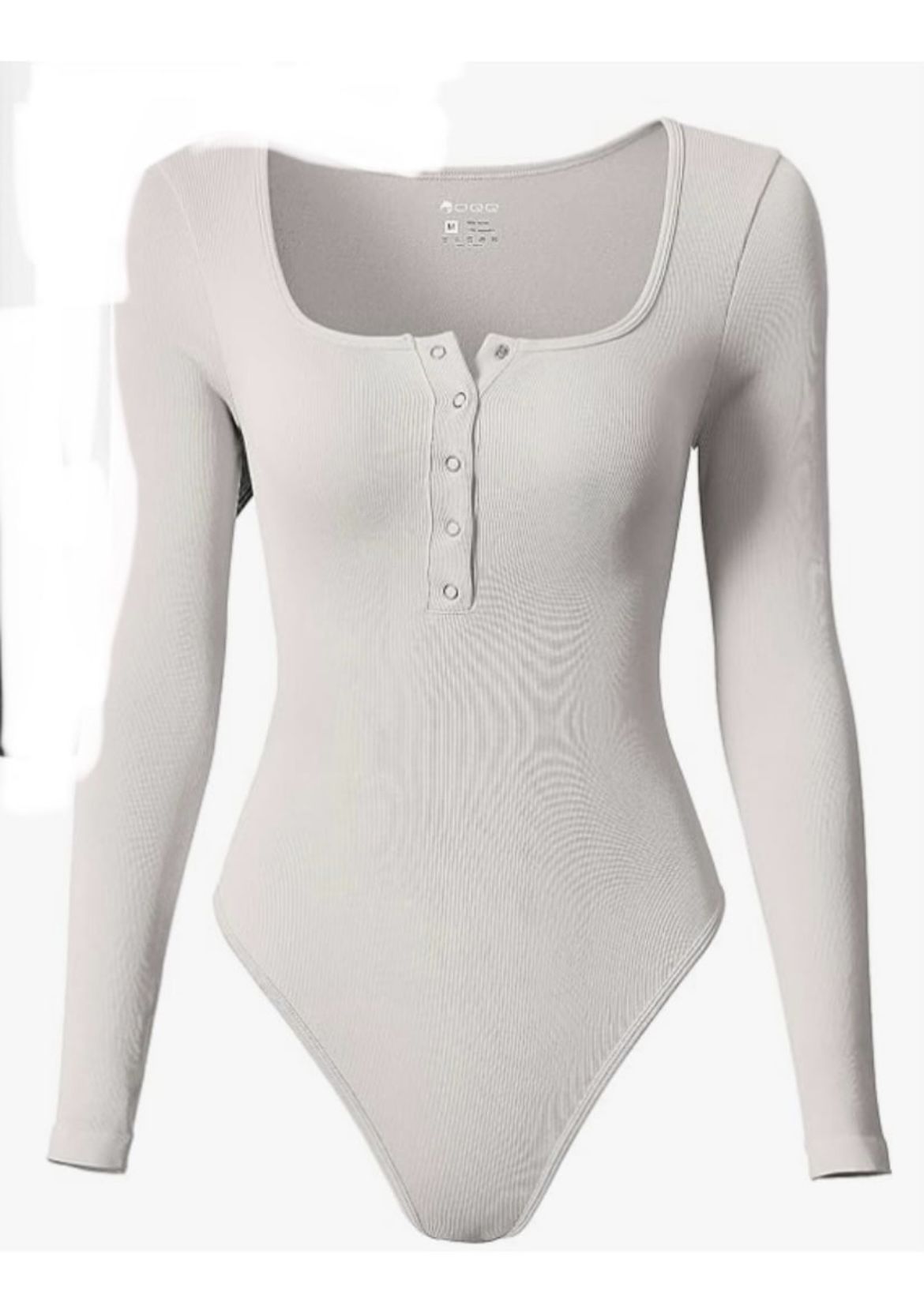 Grey Scoop Neck Bodysuit Shirt for Women Button Down M. (H)
