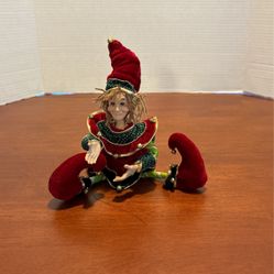 Vintage Christmas Elf Flexible, Red Green And Gold 11 Inches A11