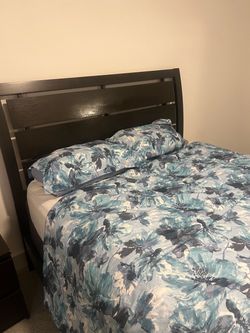 Dark Espresso Wood Bed Frame + Mattress and Box Spring