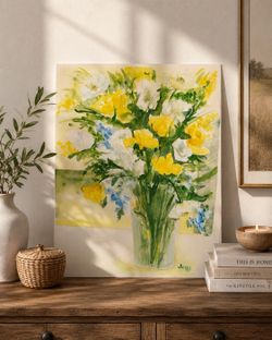 Original Signed Watercolor Floral Painting – Vintage Impressionist Bouquet