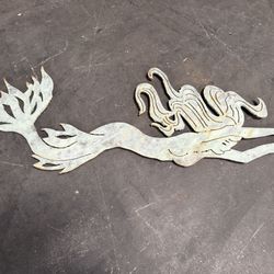 Rustic Handmade Heavy Metal Mermaid Wall Art – Nautical Coastal Décor 59”