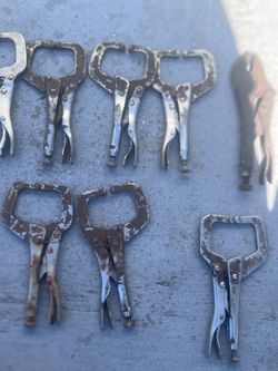Lot Of 5 Vice Grip Adjustable Lockable "C" Clamp 1 Milwaukee & 1 Pliers 5 Works will needs some cleaning. The bottom 3 are partially frozen.