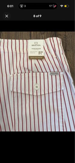 NWT Brixton Womens Vancouver Hipster Pants Vancouver Red White Pinstripe 28 NEW