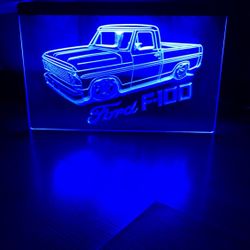 FORD F100 LOW TRUCK LED NEON BLUE LIGHT SIGN 8x12