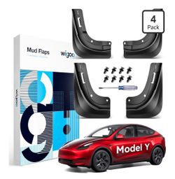 Wigoo 2026 Upgraded Tesla Model Y Accessories Mud Flaps [Stay Clean, Protect Paint] All Weather Splash Guards, for Tesla Model Y 2020~2024, Enhanced T