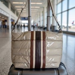 Think Royln Light Patent Striped Tote