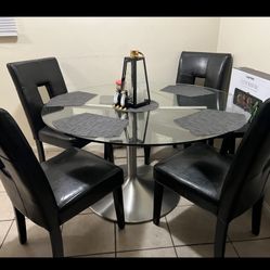 Glass Table With Stainless Steel Base