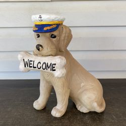 Vintage Golden Retriever Sailor Statue With Captain's Hat Excel