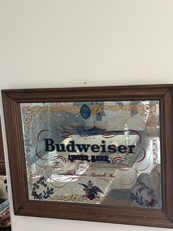 Vintage Budweiser “World Renowned Lager Beer” Bar Mirror – Wood Frame