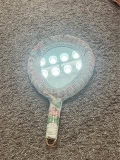 Vintage pink floral rattan mirror 14.5" x 8"