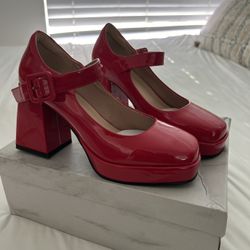 Red Platform Chunky Heels