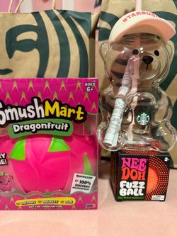Starbucks bear cup,needoh & dragon fruit bundle