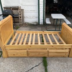 Oak Sleigh Twin Bed Frame 