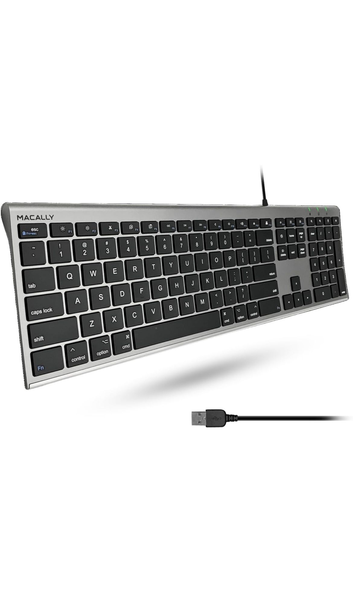 Macally Ultra-Slim USB Wired Computer Keyboard - Works Great as Both a Windows or Wired Mac Keyboard - Compatible Full Size Apple Keyboard with Numeri