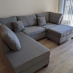 Brand New Gray Sectional Sofa With Ottoman 