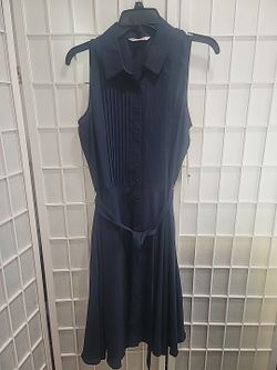Nanette Lepore Sleeveless Dress Navy Pintuck Fit And Flare Size 8
