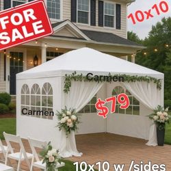 10 X 10' Gazebo Canopy Wedding Party Tent W/ 4 Removable Sidewalls, White
