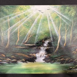Jimmy Zhang Forest Waterfall Landscape Painting Canvas Art