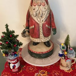VINTAGE 1988 HOUSE OF HATTEN  CHRISTMAS SANTA HOLDING A TEDDY BEAR WITH A CHRISTMAS GOOSE ON HIS BACK