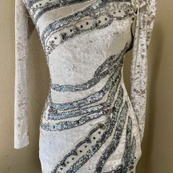 Kimchi Blue Urban Outfitters Gray Velvet Sequin Beaded Cocktail Mini Dress Open Back Sz XS