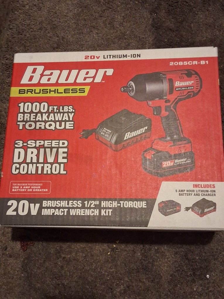 Bauer 20V Brushless 1/2 High Torque Impact Wrench Kit