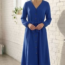 Calvin Klein Blue Button Down Shirt Dress Belted V-Neck Size 2 NWT