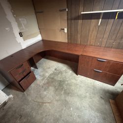 L-Shaped Executive Desk + Wall Cabinet + Office Chair – $400 OBO