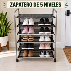 5-Tier Rolling Shoe Rack Organizer
