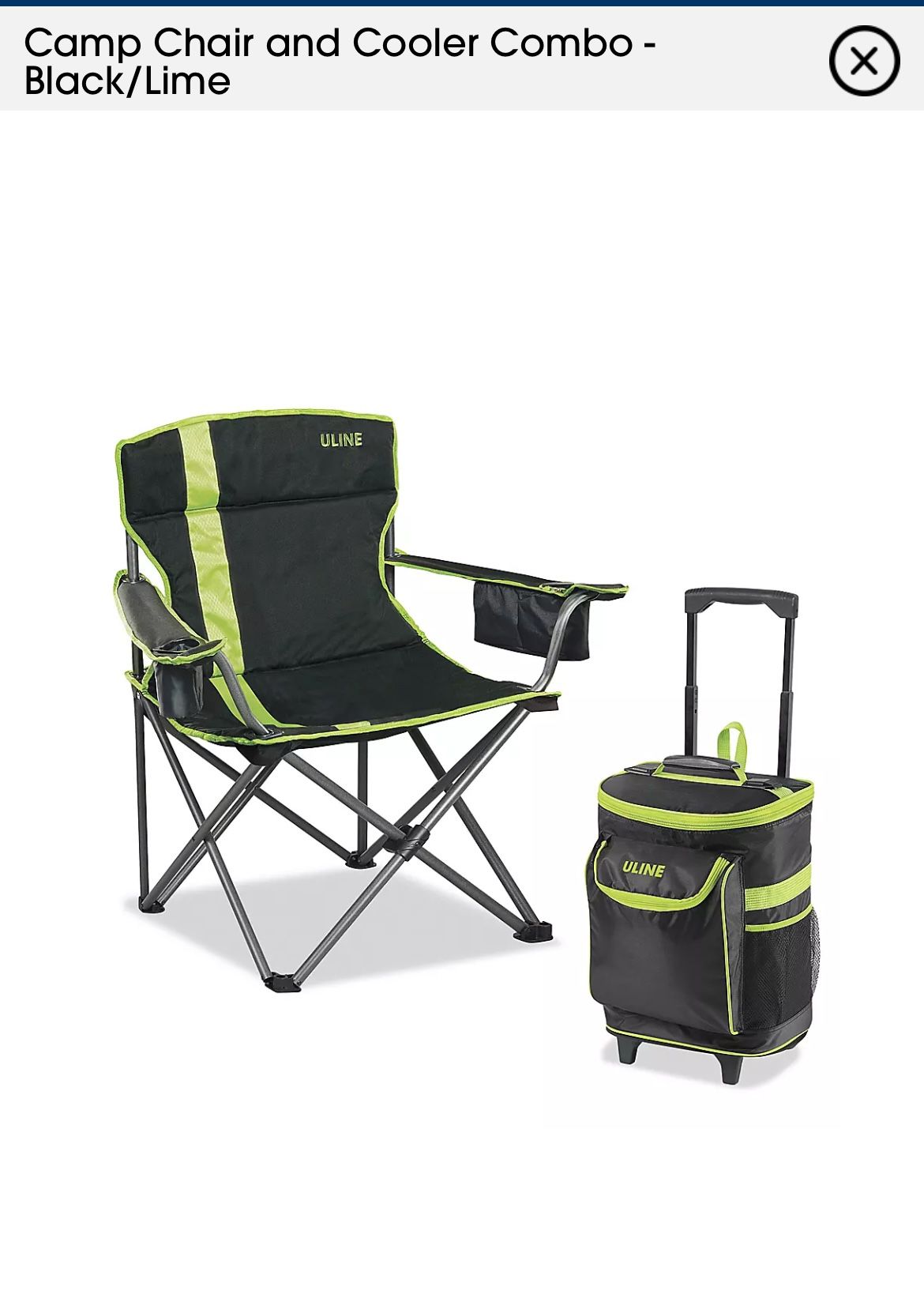 Uline Camp Chair and Cooler Combo - Black/Lime