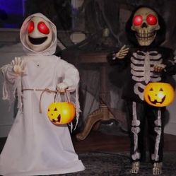 Trick Or Treat Duo Ghost and Skeleton 3' Tall Animatronic 