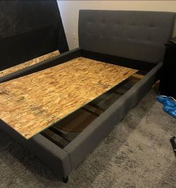 Like New Queen Size Gray Upholstered Bed Frame