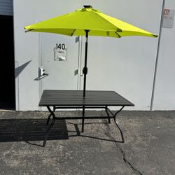 Outdoor Rectangle Patio Dining Table with Umbrella Hole 60” x38" x H 29 “ for  6 Person - Black Metal Slat Top and Frame Table 