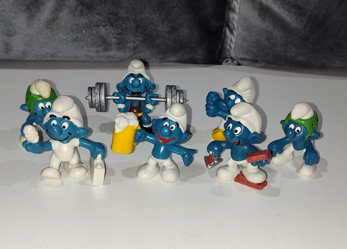 VINTAGE ACTIVITY SMURFS 1(contact info removed) PEYO SCHLEICH BUNDLE OF 7 COLLECTIBLE SMURFS