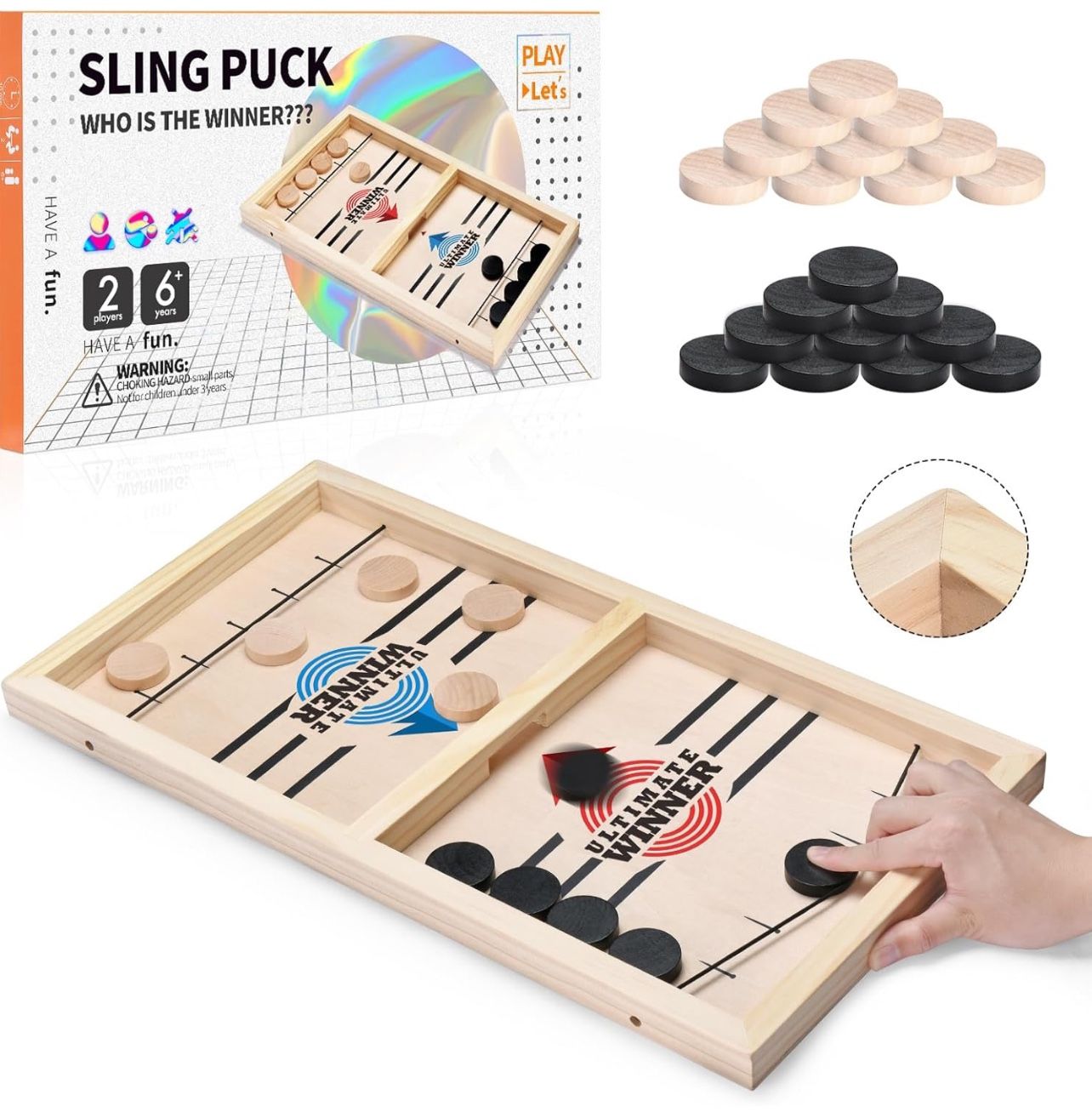 Fast Sling Puck Game Large Size,Sling Puck Game for Kids & Adults, Fast-Paced Fun Board Games for a Party with Friends for Family Game Night, Desktop