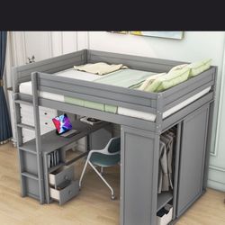 Kids Bunk Bed With Closet And Desk- Full Size