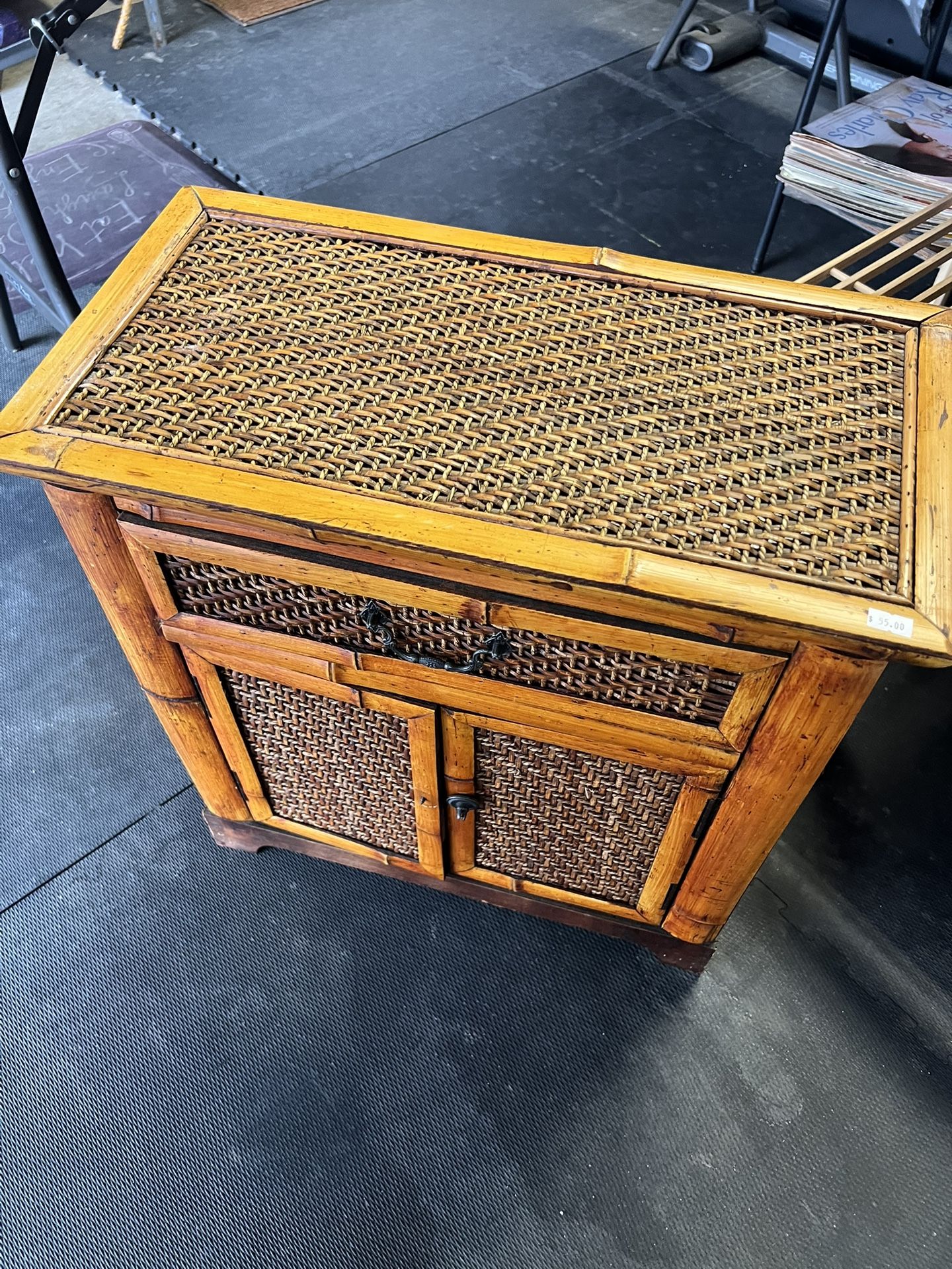 Vintage Bamboo Side Table / Nightstand