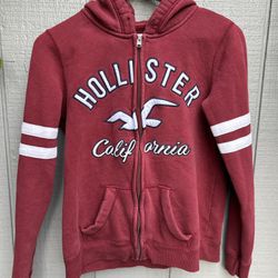 Hollister Hoodie Sweatshirt Maroon Womens Medium Full Zip Some wear, see pics
