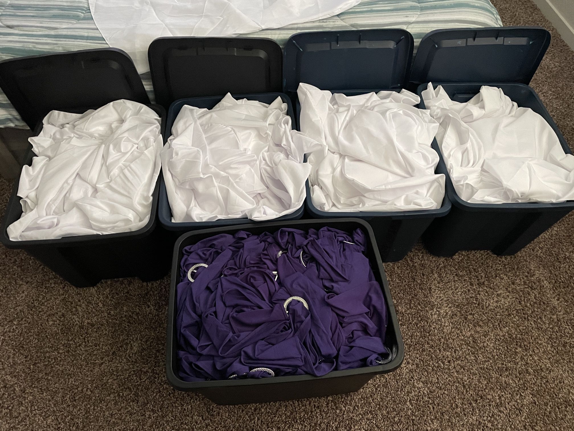 200 White Chair Covers With Purple Sashes
