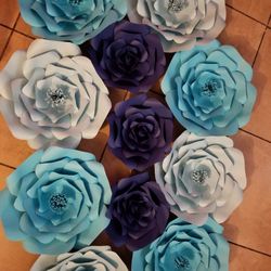 Royal And Baby Blue Paper Flowers 