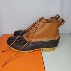 LL Bean Boots Men's Wide Brown Leather RUBBER  Toe Size 11 M