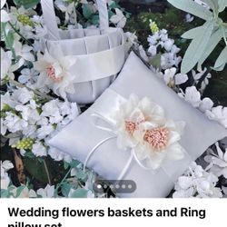 Wedding Flowers Baskets And Ring Pillow Set 