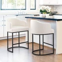 Crystal Beige 26 in.Counter Height Fabric Upholstered Bar Stool Kitchen Island Stool With Black Metal Frame (Set of 2)