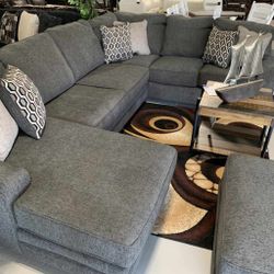 Ashley Tracling Slate Gray Deep Seating Cozy Huge Sectional Couch With Chaise 